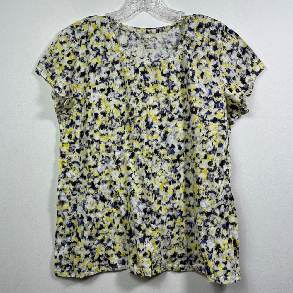 Daisy Fuentes My Favorite T XL Meringue Combo Yellow Abstract Cotton Tee Top